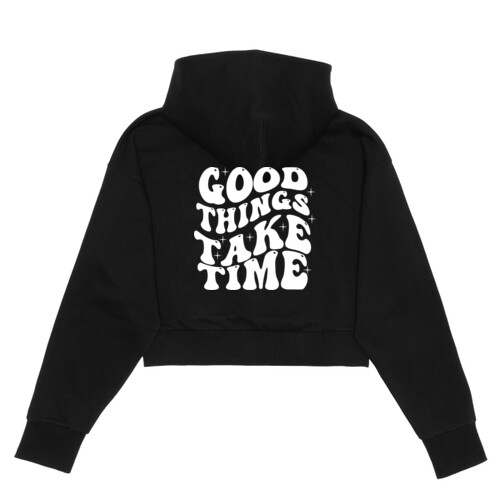 Good Things Take Time - Women's Cropped Scuba 1/2-Zip Hoodie Thumbnail
